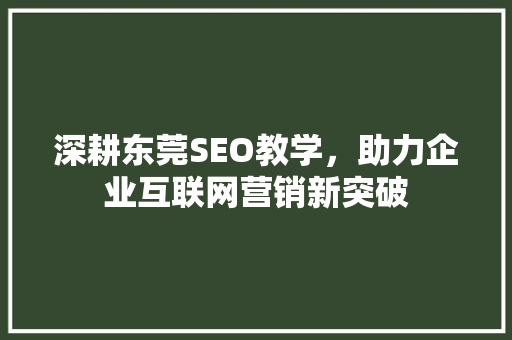 深耕东莞SEO教学，助力企业互联网营销新突破