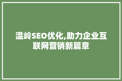 温岭SEO优化,助力企业互联网营销新篇章