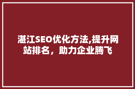 湛江SEO优化方法,提升网站排名，助力企业腾飞