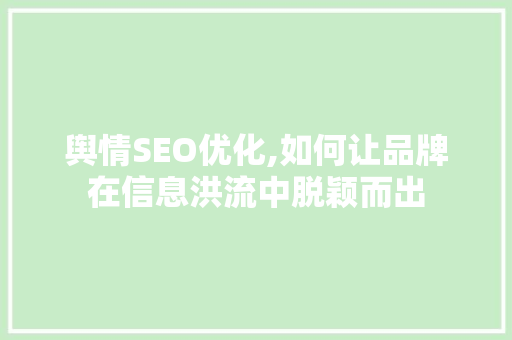 舆情SEO优化,如何让品牌在信息洪流中脱颖而出