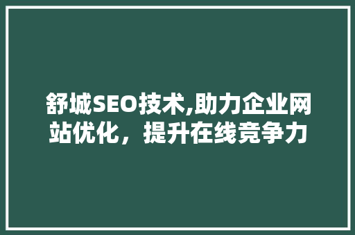 舒城SEO技术,助力企业网站优化，提升在线竞争力 舒城SEO技术,助力企业网站优化，提升在线竞争力 网站优化