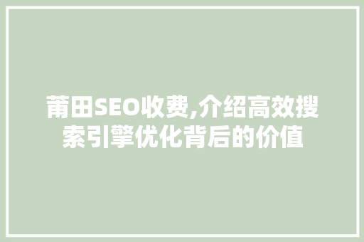 莆田SEO收费,介绍高效搜索引擎优化背后的价值