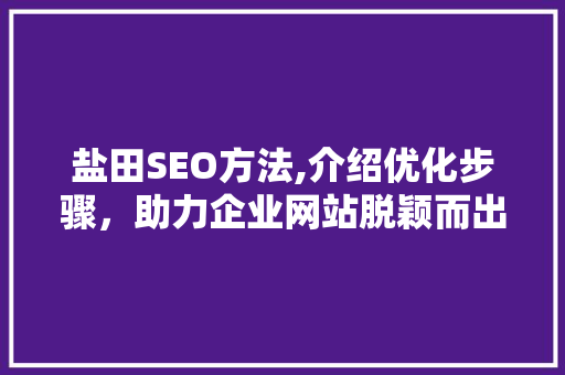 盐田SEO方法,介绍优化步骤，助力企业网站脱颖而出 盐田SEO方法,介绍优化步骤，助力企业网站脱颖而出 搜狗优化