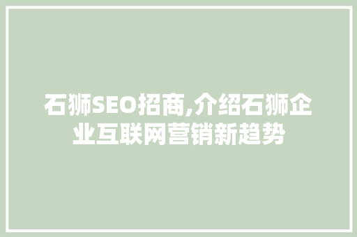 石狮SEO招商,介绍石狮企业互联网营销新趋势