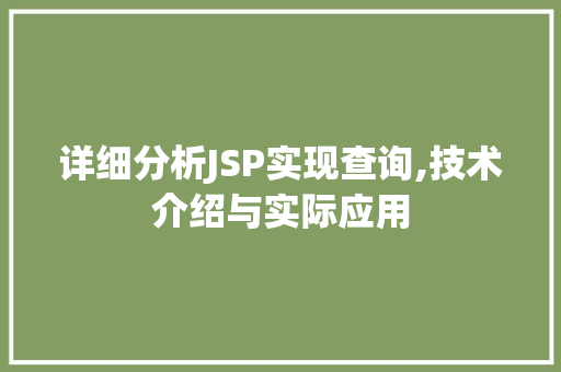 详细分析JSP实现查询,技术介绍与实际应用