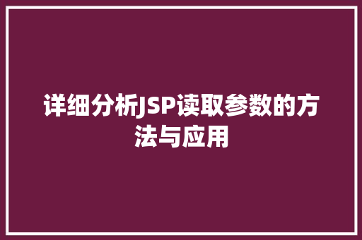 详细分析JSP读取参数的方法与应用