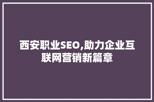 西安职业SEO,助力企业互联网营销新篇章