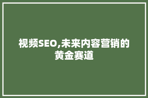 视频SEO,未来内容营销的黄金赛道
