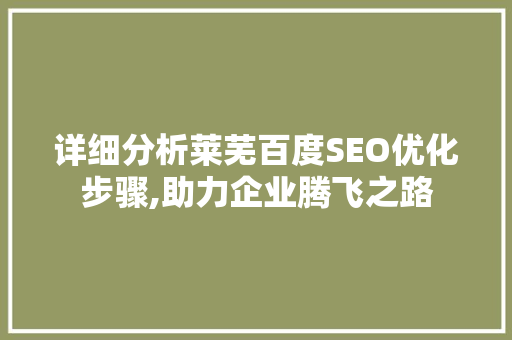 详细分析莱芜百度SEO优化步骤,助力企业腾飞之路