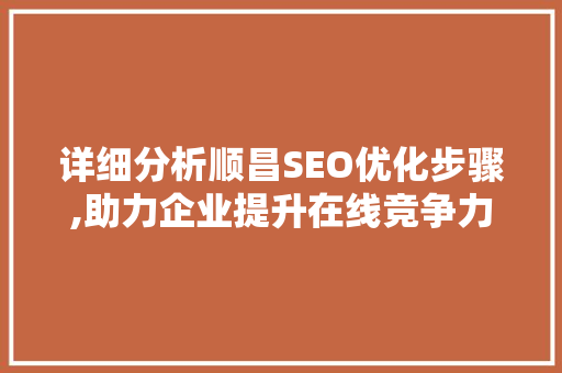 详细分析顺昌SEO优化步骤,助力企业提升在线竞争力