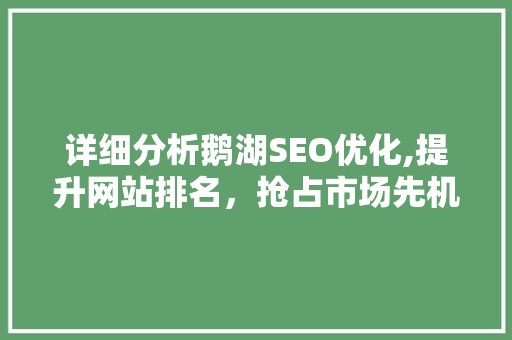 详细分析鹅湖SEO优化,提升网站排名，抢占市场先机 详细分析鹅湖SEO优化,提升网站排名，抢占市场先机 网站开发