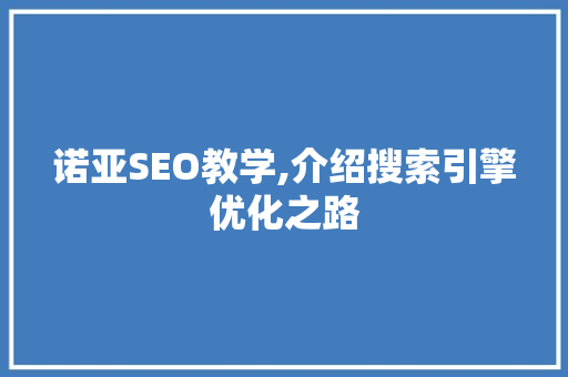 诺亚SEO教学,介绍搜索引擎优化之路