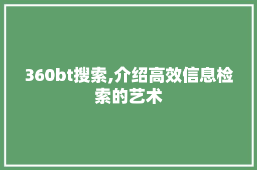 360bt搜索,介绍高效信息检索的艺术