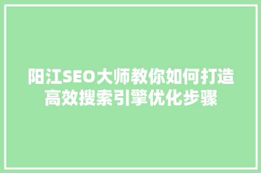 阳江SEO大师教你如何打造高效搜索引擎优化步骤