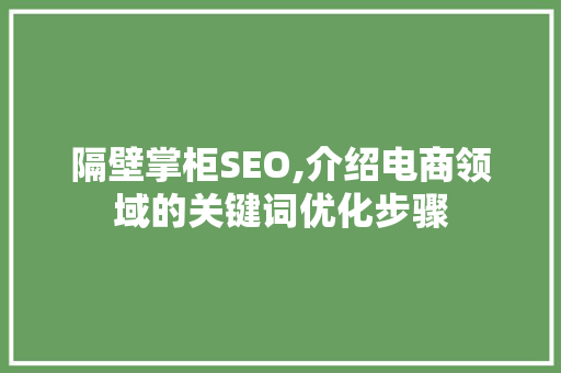 隔壁掌柜SEO,介绍电商领域的关键词优化步骤 隔壁掌柜SEO,介绍电商领域的关键词优化步骤 网站优化
