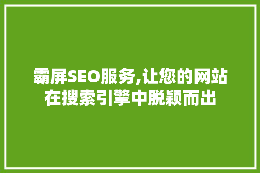 霸屏SEO服务,让您的网站在搜索引擎中脱颖而出