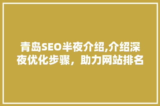 青岛SEO半夜介绍,介绍深夜优化步骤，助力网站排名飙升！ 青岛SEO半夜介绍,介绍深夜优化步骤，助力网站排名飙升！ 360搜优化
