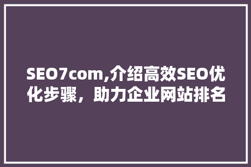 SEO7com,介绍高效SEO优化步骤，助力企业网站排名提升