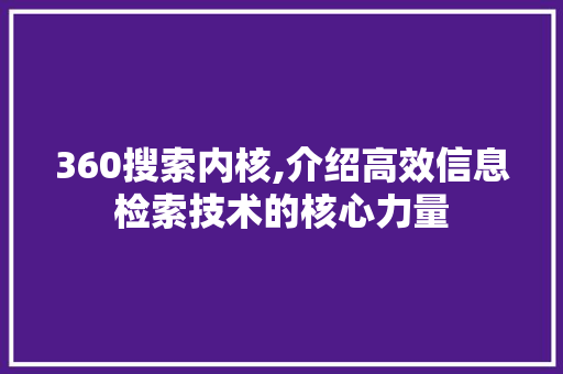 360搜索内核,介绍高效信息检索技术的核心力量