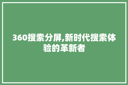 360搜索分屏,新时代搜索体验的革新者