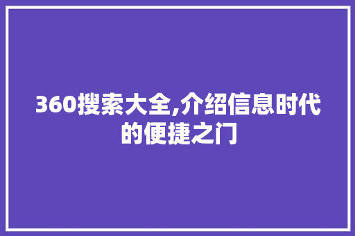 360搜索大全,介绍信息时代的便捷之门