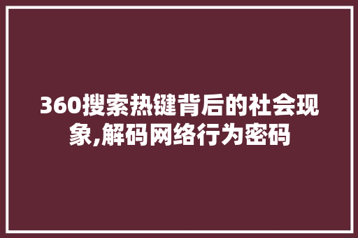 360搜索热键背后的社会现象,解码网络行为密码