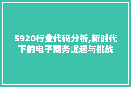 5920行业代码分析,新时代下的电子商务崛起与挑战 5920行业代码分析,新时代下的电子商务崛起与挑战 AI技术学习