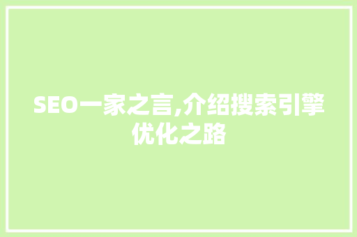 SEO一家之言,介绍搜索引擎优化之路
