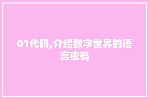 01代码,介绍数字世界的语言密码 01代码,介绍数字世界的语言密码 网站开发