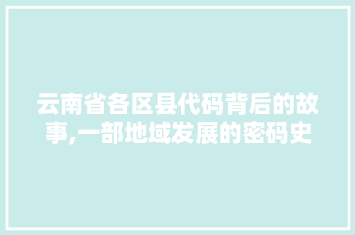 云南省各区县代码背后的故事,一部地域发展的密码史