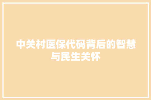 中关村医保代码背后的智慧与民生关怀