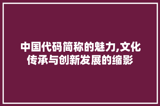 中国代码简称的魅力,文化传承与创新发展的缩影 中国代码简称的魅力,文化传承与创新发展的缩影 网站优化