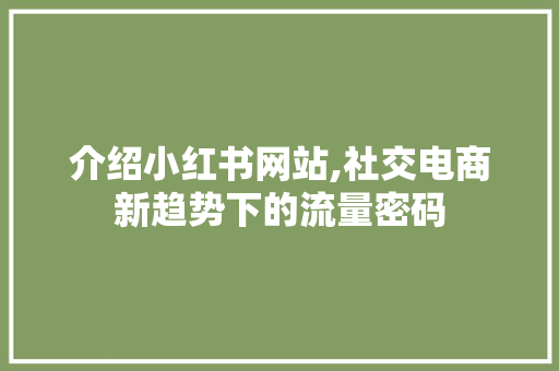 介绍小红书网站,社交电商新趋势下的流量密码 介绍小红书网站,社交电商新趋势下的流量密码 360搜优化