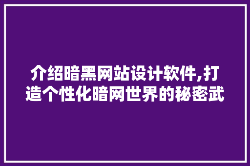 介绍暗黑网站设计软件,打造个性化暗网世界的秘密武器