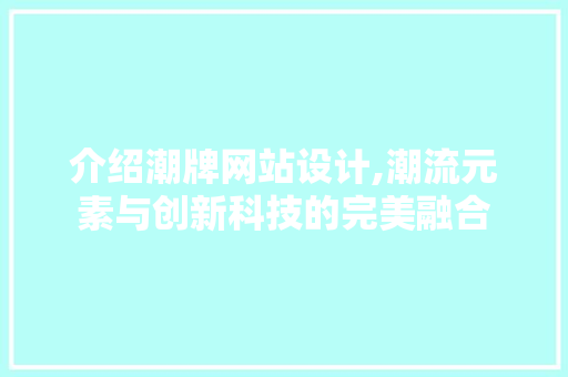 介绍潮牌网站设计,潮流元素与创新科技的完美融合