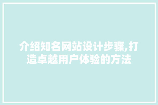 介绍知名网站设计步骤,打造卓越用户体验的方法