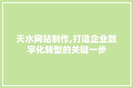 天水网站制作,打造企业数字化转型的关键一步