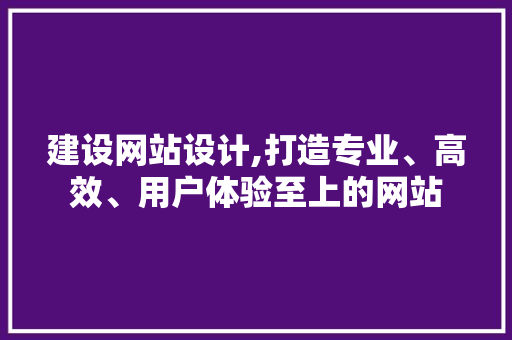 建设网站设计,打造专业、高效、用户体验至上的网站