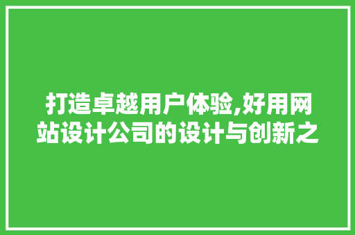 打造卓越用户体验,好用网站设计公司的设计与创新之路