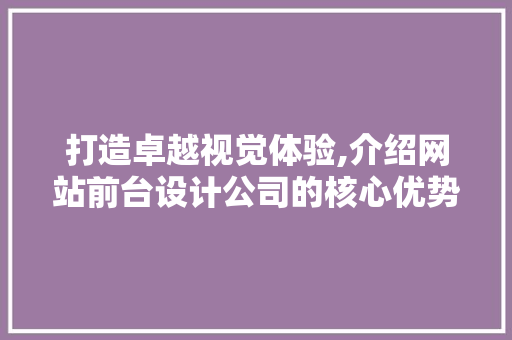 打造卓越视觉体验,介绍网站前台设计公司的核心优势
