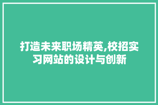 打造未来职场精英,校招实习网站的设计与创新