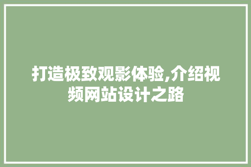 打造极致观影体验,介绍视频网站设计之路