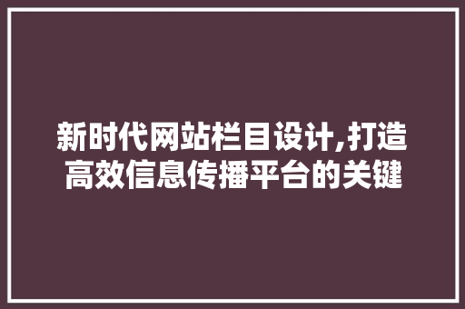新时代网站栏目设计,打造高效信息传播平台的关键