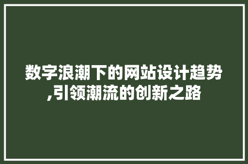 数字浪潮下的网站设计趋势,引领潮流的创新之路