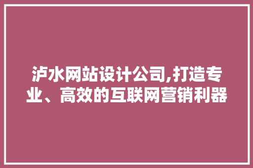 泸水网站设计公司,打造专业、高效的互联网营销利器