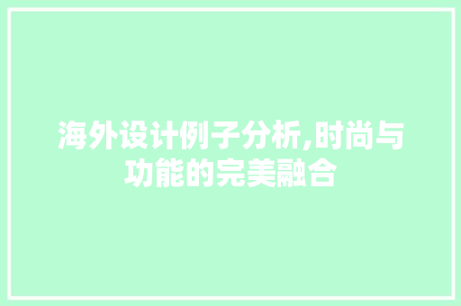海外设计例子分析,时尚与功能的完美融合