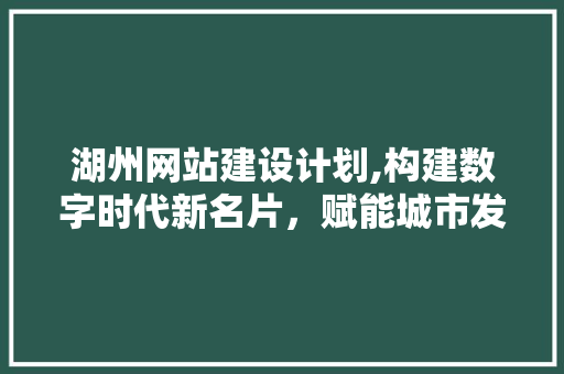 湖州网站建设计划,构建数字时代新名片，赋能城市发展新动力