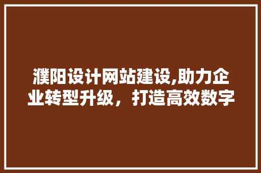 濮阳设计网站建设,助力企业转型升级，打造高效数字营销新格局