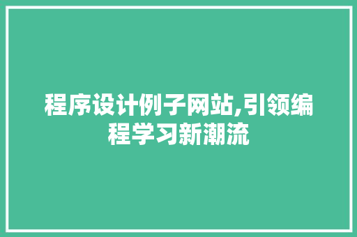 程序设计例子网站,引领编程学习新潮流