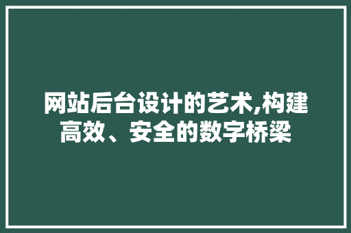 网站后台设计的艺术,构建高效、安全的数字桥梁